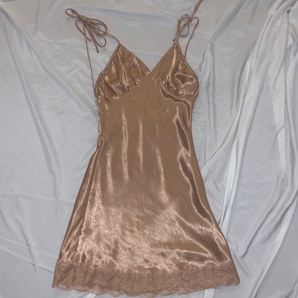 Tie Lace Champagne Slip Dress